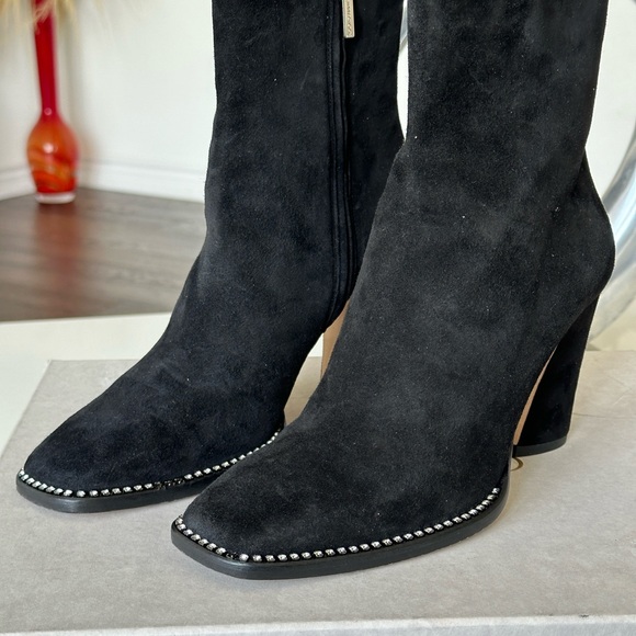 JIMMY CHOO Mavin 85 Crystal Stud Suede Ankle Boots Square Toe Booties Block Heel - Picture 5 of 7